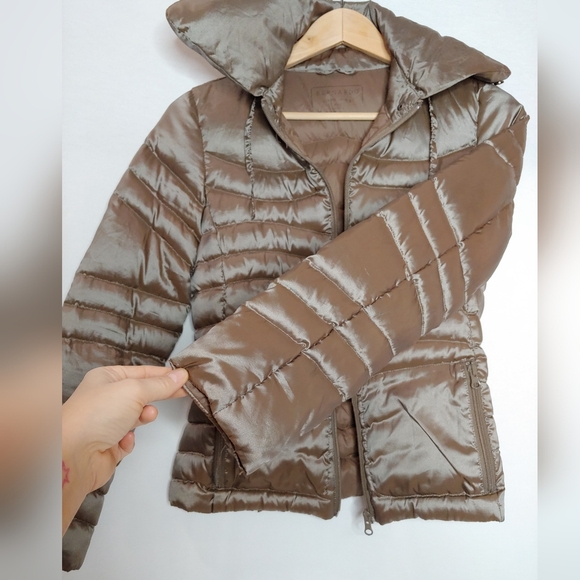 Bernardo Quilted Goose Down‎ Puffer Jacket Bronze Brown Hooded Lightweight PXS - Picture 5 of 10